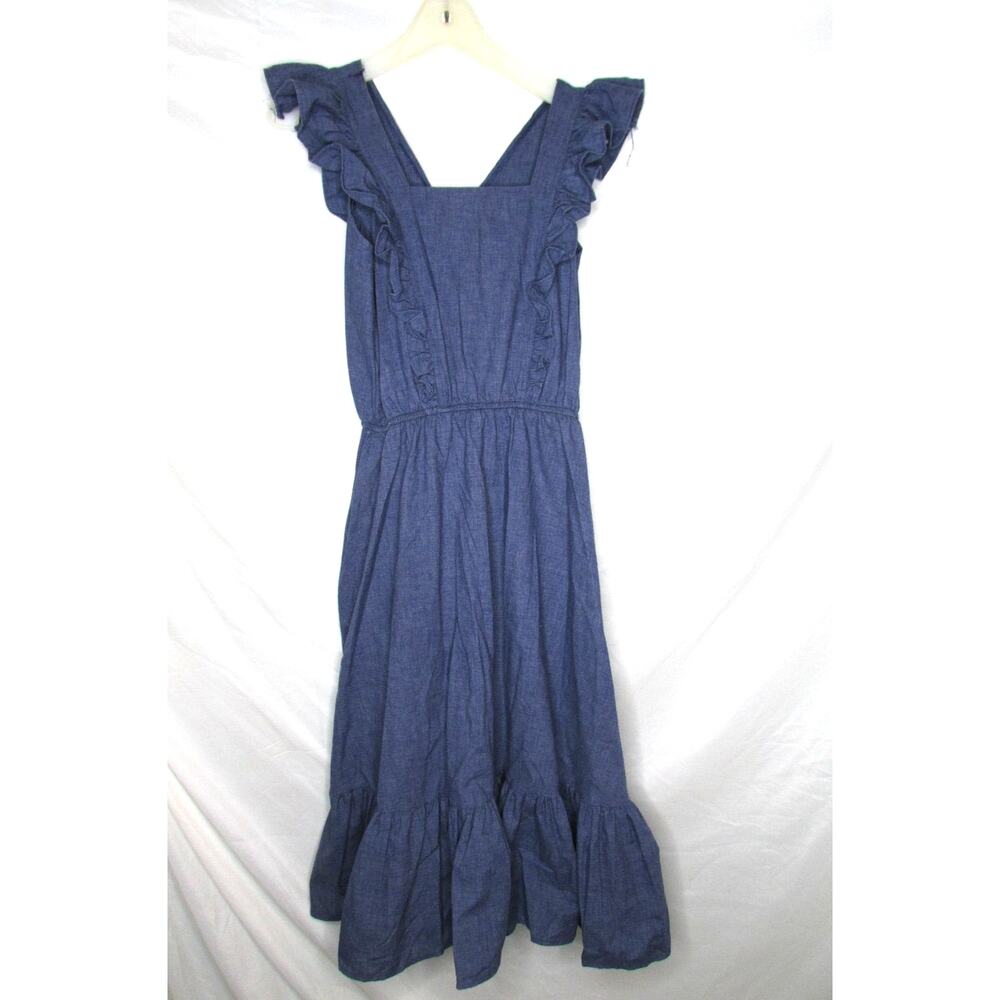 1980s Blue Ruffle Midi Dress Tag Size 8 Small QW Avant Garde Vintage